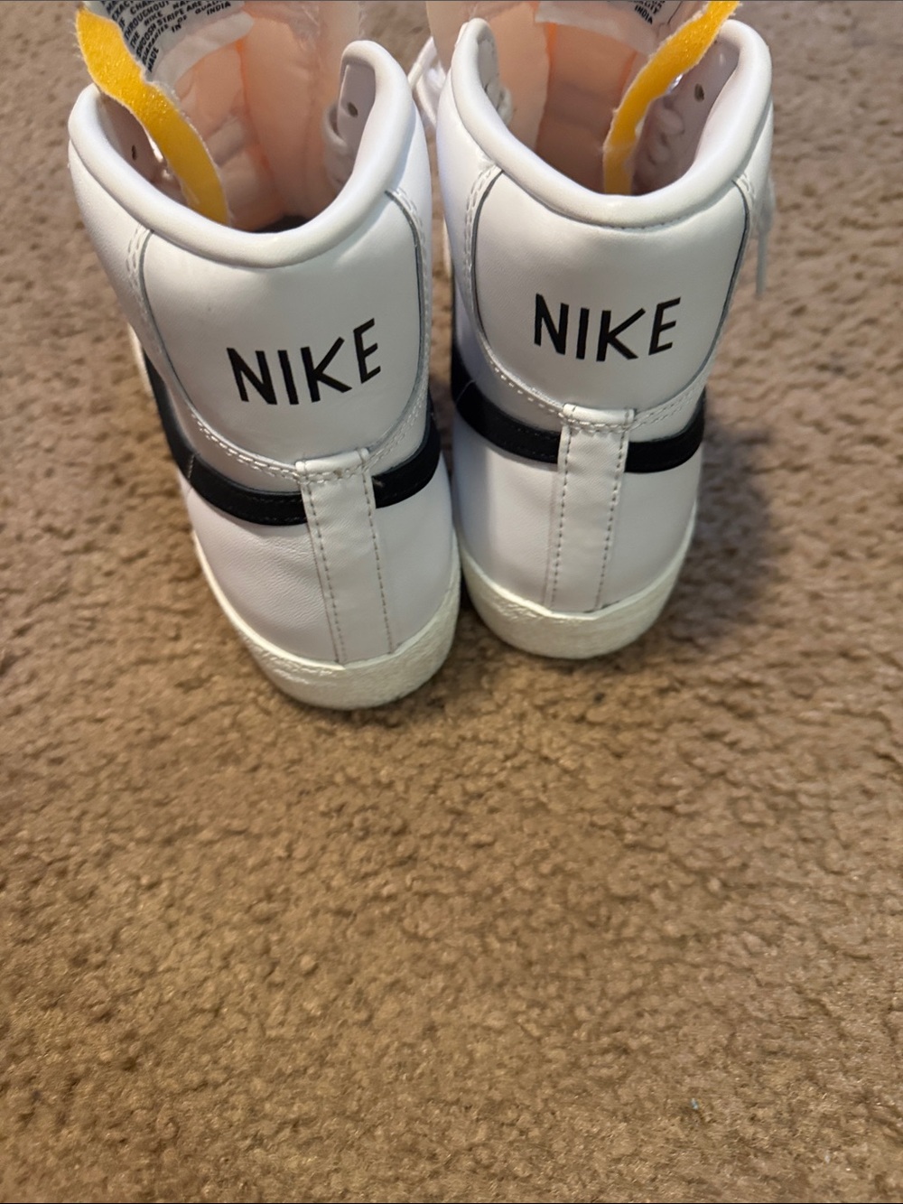 Nike White High-Top Sneakers with Peach Tongue and Yellow Trim - Picture 3 of 3